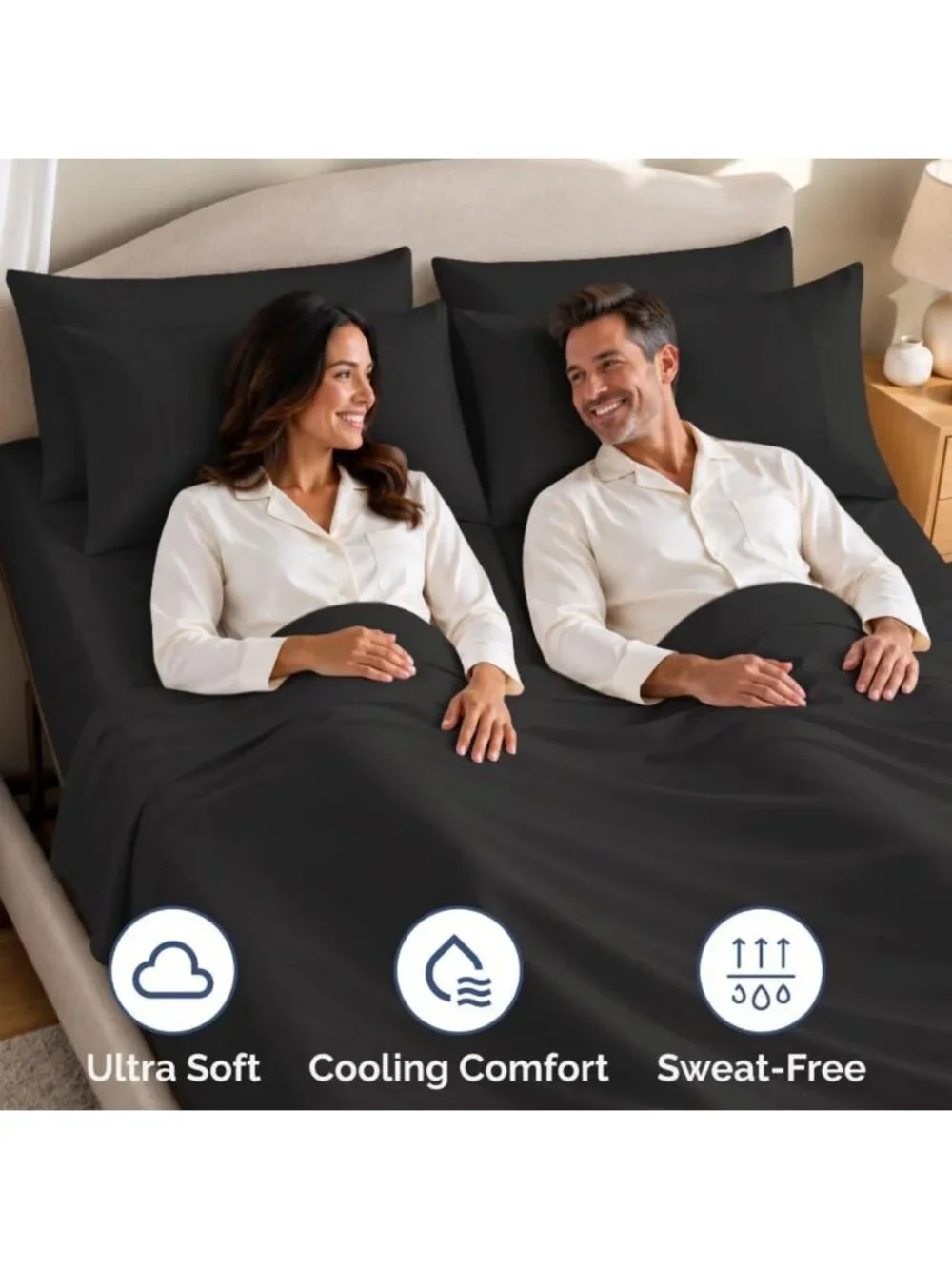 Ultra-Soft Black Split Head King 4-Piece Sheet Set - Breathable & Cozy Bedding